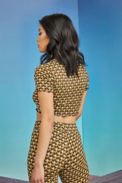 Glamorous Glamorous Care: Our Sustainable Collection|Care Khaki Houndstooth Print Crop Top -