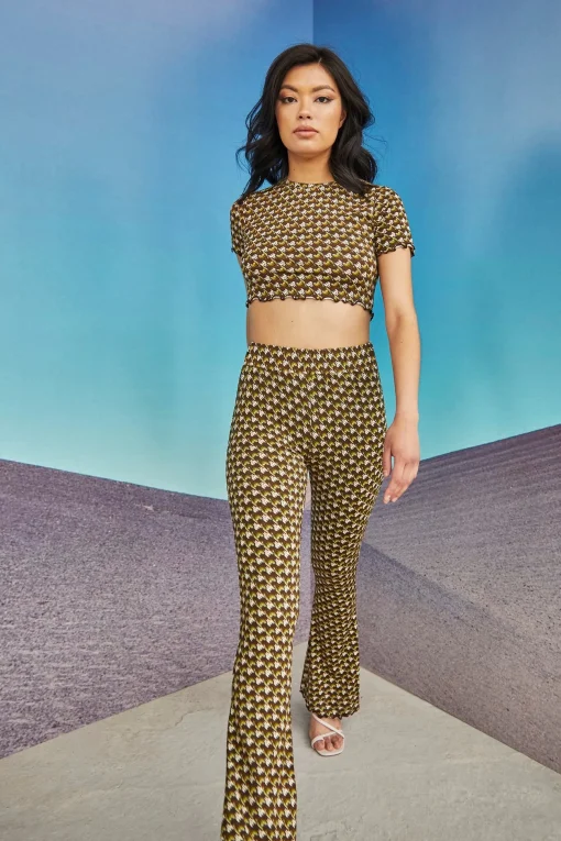 Glamorous Glamorous Care: Our Sustainable Collection|Care Khaki Houndstooth Print Crop Top -