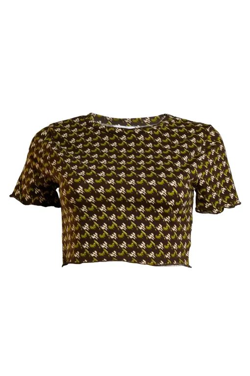 Glamorous Glamorous Care: Our Sustainable Collection|Care Khaki Houndstooth Print Crop Top -
