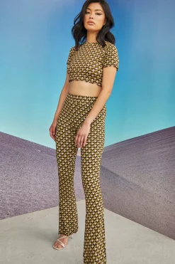 Glamorous Glamorous Care: Our Sustainable Collection|Care Khaki Hounds Tooth High Waisted Trousers -