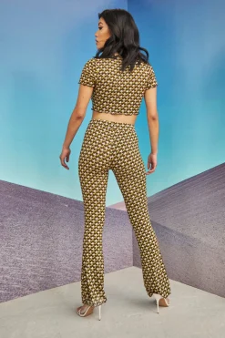 Glamorous Glamorous Care: Our Sustainable Collection|Care Khaki Hounds Tooth High Waisted Trousers -