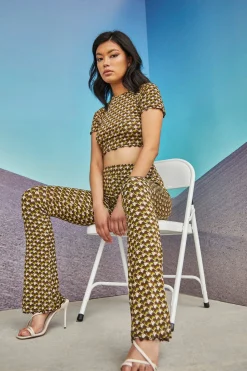 Glamorous Glamorous Care: Our Sustainable Collection|Care Khaki Hounds Tooth High Waisted Trousers -
