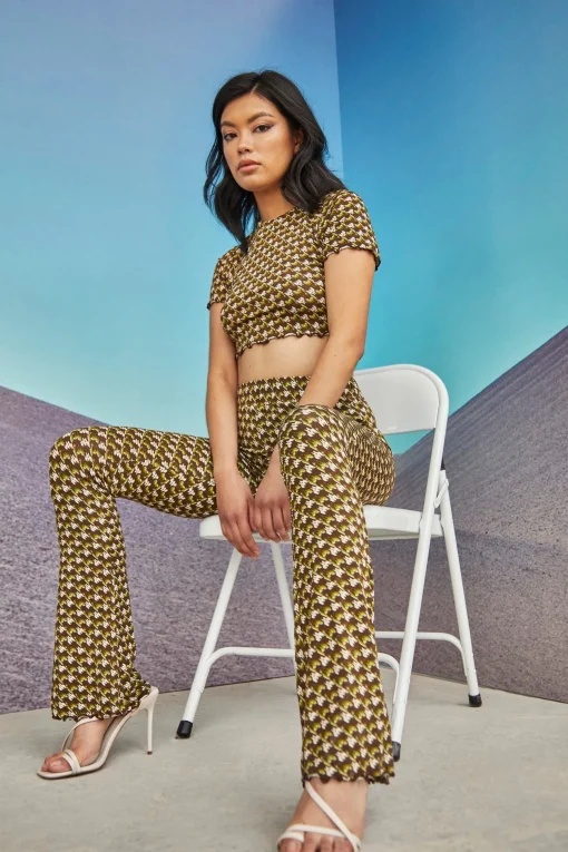 Glamorous Glamorous Care: Our Sustainable Collection|Care Khaki Hounds Tooth High Waisted Trousers -