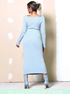 Glamorous Glamorous Care: Our Sustainable Collection|Midi & Midaxi Skirts|Care Light Blue Ribbed Midi Skirt -