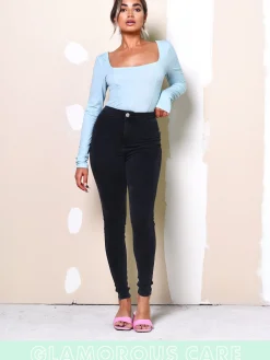 Glamorous Glamorous Care: Our Sustainable Collection|Care Light Blue Square Neck Bodysuit -
