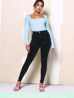 Glamorous Glamorous Care: Our Sustainable Collection|Care Light Blue Square Neck Bodysuit -
