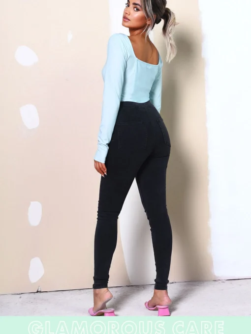 Glamorous Glamorous Care: Our Sustainable Collection|Care Light Blue Square Neck Bodysuit -