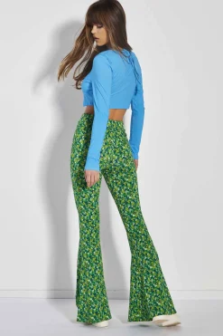 Glamorous Glamorous Care: Our Sustainable Collection|Co-ords|Care Lime Blue Floral Skinny Fit Flared Trousers -