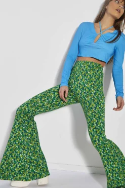 Glamorous Glamorous Care: Our Sustainable Collection|Co-ords|Care Lime Blue Floral Skinny Fit Flared Trousers -
