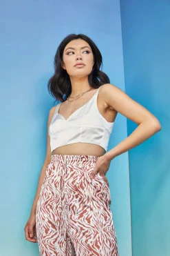 Glamorous Glamorous Care: Our Sustainable Collection|Care Off White Satin Crop Top -
