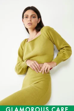 Glamorous Glamorous Care: Our Sustainable Collection|Co-ords|Care Olive Cropped Long Sleeve Jumper -