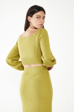 Glamorous Glamorous Care: Our Sustainable Collection|Co-ords|Care Olive Cropped Long Sleeve Jumper -
