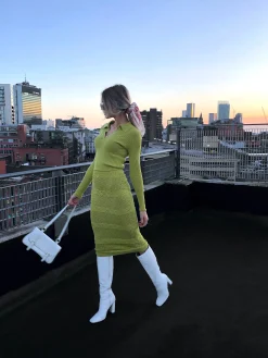 Glamorous Glamorous Care: Our Sustainable Collection|Knitted Co-ords|Care Olive Green Midi Knitted Skirt -