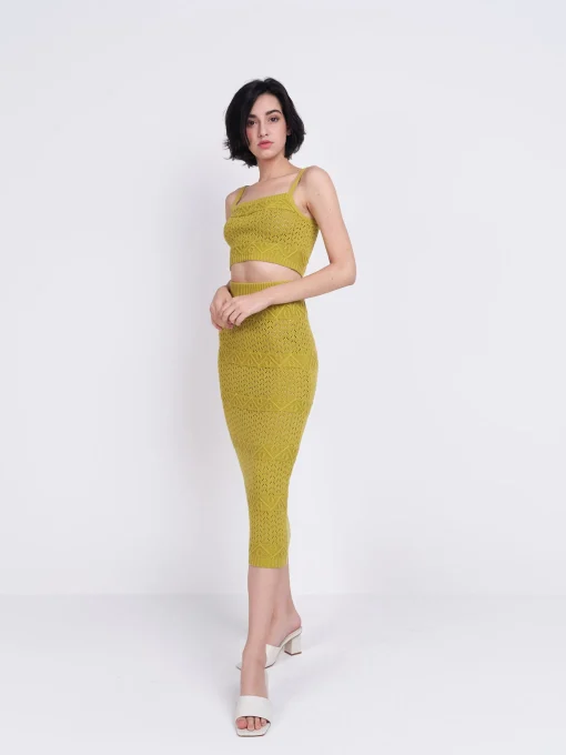Glamorous Glamorous Care: Our Sustainable Collection|Knitted Co-ords|Care Olive Green Midi Knitted Skirt -