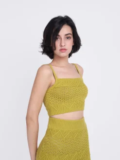 Glamorous Glamorous Care: Our Sustainable Collection|Knitted Co-ords|Care Olive Green Midi Knitted Skirt -
