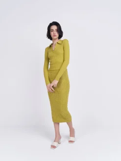 Glamorous Glamorous Care: Our Sustainable Collection|Knitted Co-ords|Care Olive Green Collar Top -