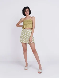 Glamorous Glamorous Care: Our Sustainable Collection|Care Olive Green Frill Ruched Top -