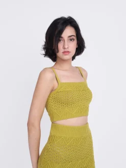 Glamorous Glamorous Care: Our Sustainable Collection|Knitted Co-ords|Care Olive Green Cropped Knitted Top -
