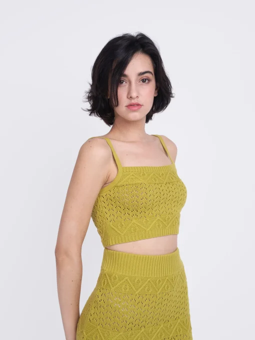 Glamorous Glamorous Care: Our Sustainable Collection|Knitted Co-ords|Care Olive Green Cropped Knitted Top -
