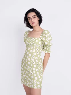 Glamorous Glamorous Care: Our Sustainable Collection|Mini Dresses|Care Olive Green Flower Puff Sleeve Mini Dress -