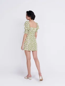 Glamorous Glamorous Care: Our Sustainable Collection|Mini Dresses|Care Olive Green Flower Puff Sleeve Mini Dress -