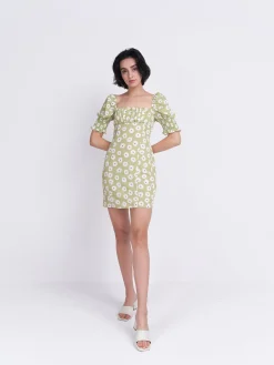 Glamorous Glamorous Care: Our Sustainable Collection|Mini Dresses|Care Olive Green Flower Puff Sleeve Mini Dress -