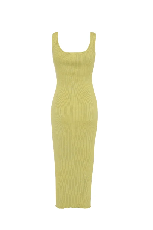 Glamorous Glamorous Care: Our Sustainable Collection|Knitted Dresses|Care Olive Knit Square Neck Midi Dress -