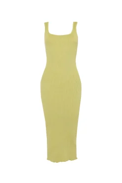 Glamorous Glamorous Care: Our Sustainable Collection|Knitted Dresses|Care Olive Knit Square Neck Midi Dress -
