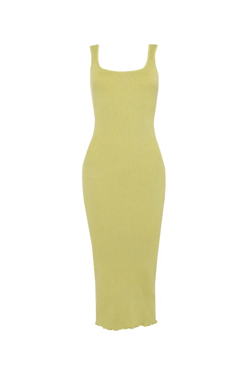 Glamorous Glamorous Care: Our Sustainable Collection|Knitted Dresses|Care Olive Knit Square Neck Midi Dress -
