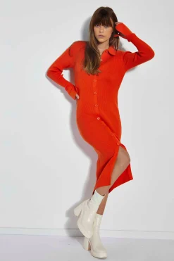 Glamorous Day Dresses|Glamorous Care: Our Sustainable Collection|Care Orange Button Though Midi Dress -