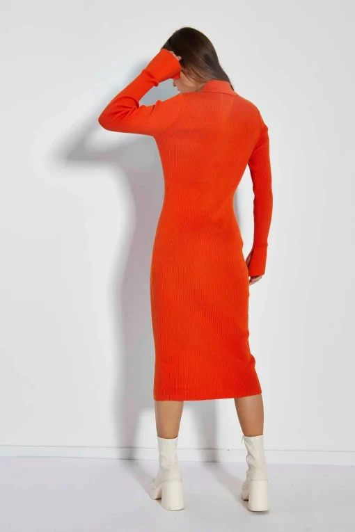 Glamorous Day Dresses|Glamorous Care: Our Sustainable Collection|Care Orange Button Though Midi Dress -