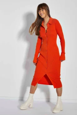 Glamorous Day Dresses|Glamorous Care: Our Sustainable Collection|Care Orange Button Though Midi Dress -