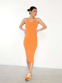 Glamorous Glamorous Care: Our Sustainable Collection|Midi & Midaxi Dresses|Care Orange Ribbed Midi Dress -