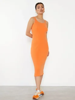 Glamorous Glamorous Care: Our Sustainable Collection|Midi & Midaxi Dresses|Care Orange Ribbed Midi Dress -