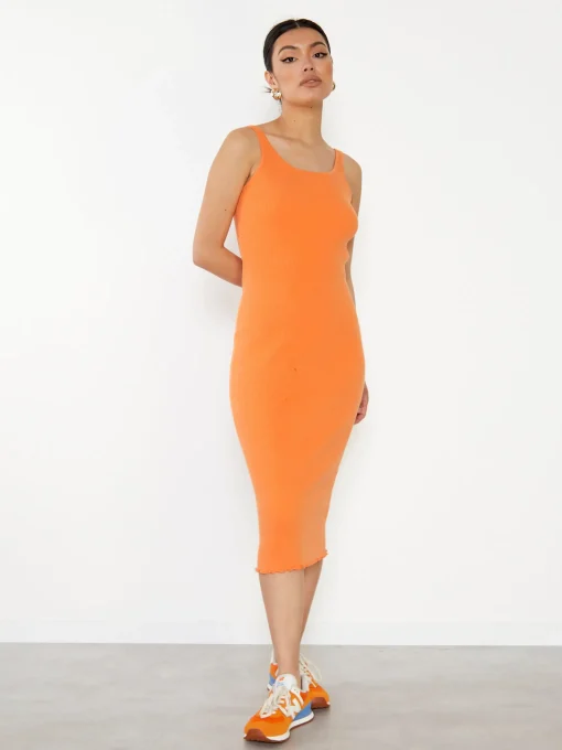 Glamorous Glamorous Care: Our Sustainable Collection|Midi & Midaxi Dresses|Care Orange Ribbed Midi Dress -