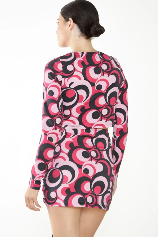 Glamorous Going Out Tops|Glamorous Care: Our Sustainable Collection|Care Pink Circle Print Drawstring Ruched Crop Top -