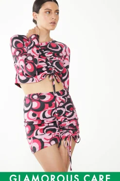 Glamorous Going Out Skirts|Glamorous Care: Our Sustainable Collection|Care Pink Circle Print Drawstring Ruched Mini Skirt -