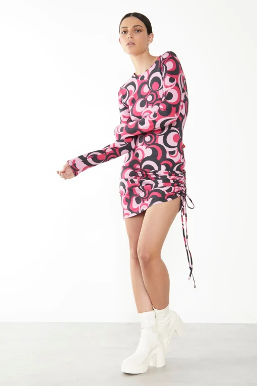 Glamorous Glamorous Care: Our Sustainable Collection|Mini Dresses|Care Pink Circle Print Drawstring Ruched Mini Dress -
