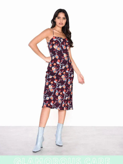 Glamorous Day Dresses|Glamorous Care: Our Sustainable Collection|Care Plum Abstract Floral strappy Tie Back Midi Dress -