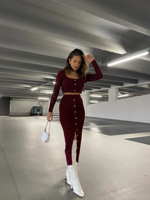 Glamorous Glamorous Care: Our Sustainable Collection|Midi & Midaxi Skirts|Care Plum Melange Front Split Button Front Midi Skirt -
