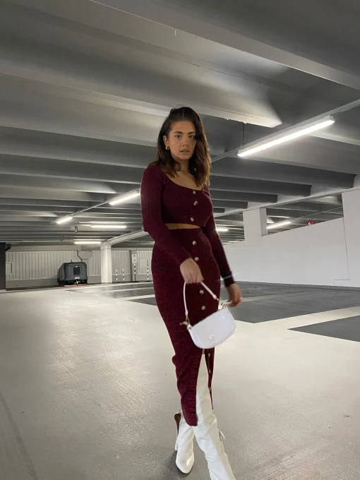 Glamorous Glamorous Care: Our Sustainable Collection|Midi & Midaxi Skirts|Care Plum Melange Front Split Button Front Midi Skirt -