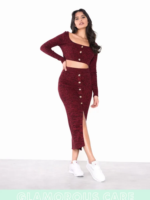 Glamorous Glamorous Care: Our Sustainable Collection|Midi & Midaxi Skirts|Care Plum Melange Front Split Button Front Midi Skirt -