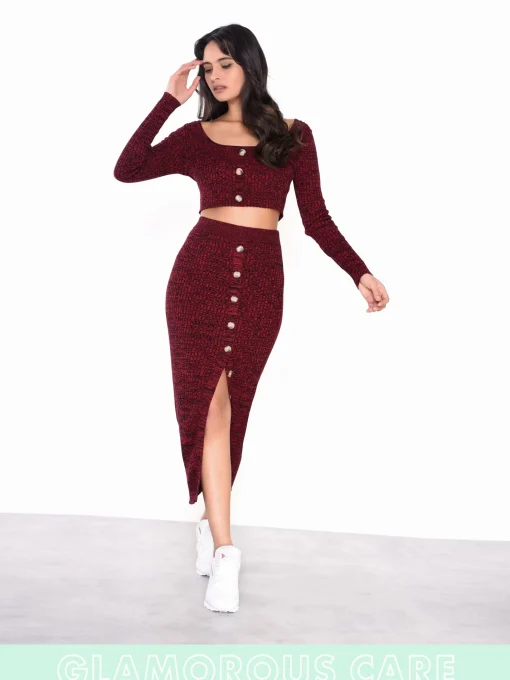 Glamorous Glamorous Care: Our Sustainable Collection|Midi & Midaxi Skirts|Care Plum Melange Front Split Button Front Midi Skirt -