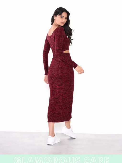 Glamorous Glamorous Care: Our Sustainable Collection|Midi & Midaxi Skirts|Care Plum Melange Front Split Button Front Midi Skirt -
