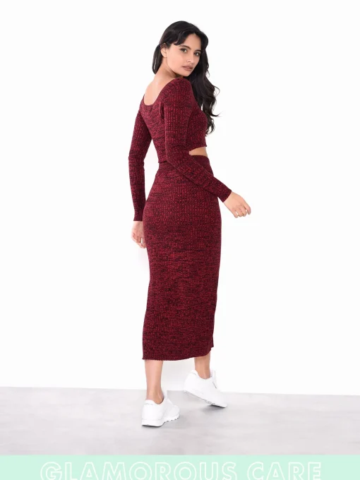 Glamorous Glamorous Care: Our Sustainable Collection|Co-ords|Care Plum Melange Button Front Long Sleeve Crop Top -