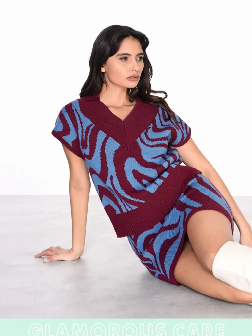 Glamorous Knitted Skirts|Mini Skirts|Care Plum Stone Blue Marble Mini Knit Skirt -