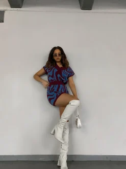 Glamorous Glamorous Care: Our Sustainable Collection|Co-ords|Care Plum Stone Blue Marble Printed Sleeveless Jumper -