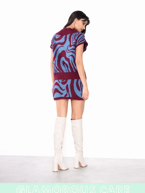 Glamorous Glamorous Care: Our Sustainable Collection|Co-ords|Care Plum Stone Blue Marble Printed Sleeveless Jumper -