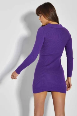 Glamorous Day Dresses|Glamorous Care: Our Sustainable Collection|Care Purple Collared Knit Mini Dress -