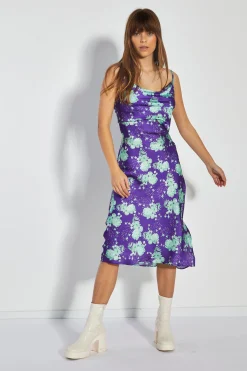 Glamorous Best Dressed Guest|Day Dresses|Care Purple Green Floral Cowl Neck Midi Slip Dress -